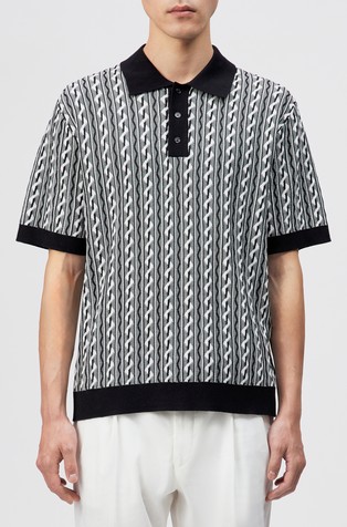 Relaxed fit knitted polo in cotton jacquard