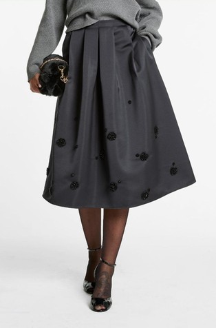 Midi suknja od tafta s našivenim perlicama