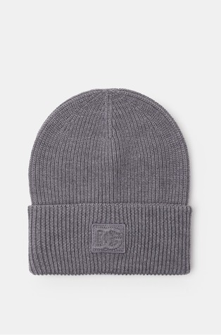 Ribbed wool blend knit hat with logo