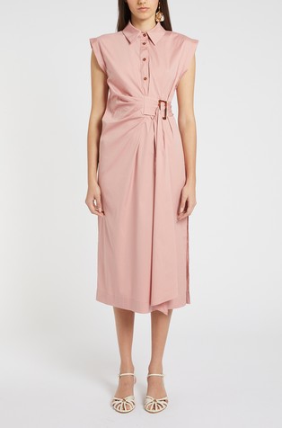 Midi shirt dress with faux-wrap detail