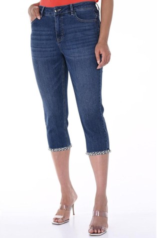 Kapri jeans hlače s ukrasnim kamenčićima i perlama