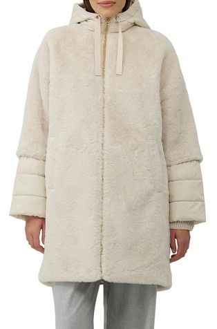 Lined teddy plush coat with a quilted hood and sleeves