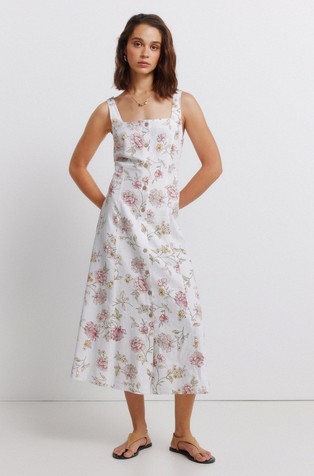 Square neck midi dress with pattern