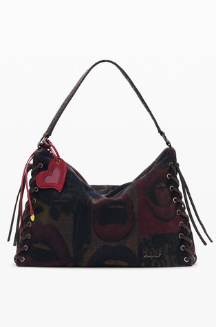Large denim graffiti lips bag