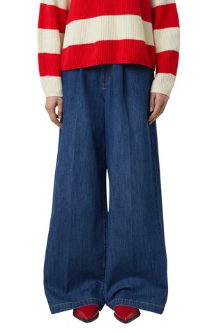 Zvonaste jeans hlače s naborima