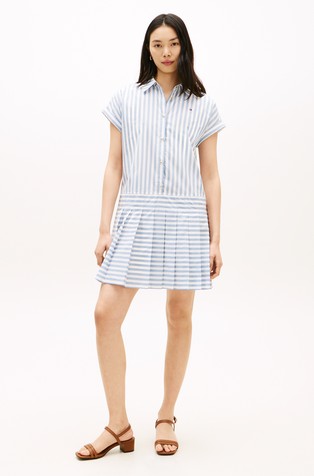 Relaxed Striped Short-sleeved Shirt Dress