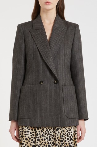 Vuneni sako s dvorednim kopčanjem i prugastim uzrokom