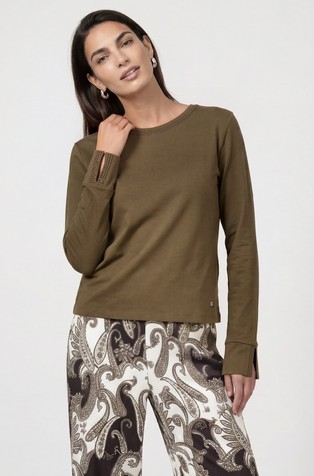 Cotton long sleeve tee with rhinestone details