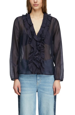 Satin blouse with flounces