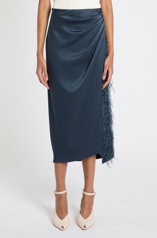 Satin midi skirt with feather