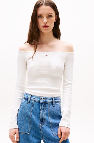 Slim fit majica dugih rukava s otkrivenim ramenima