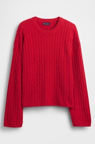 CashSoft Cable-Knit Crewneck Sweater