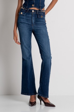 Jeans hlače sa zvonastim nogavicama i metalnim detaljima