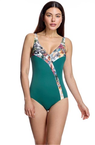 Jednodijelni kupaći kostim s tropskim uzorkom na obrubima