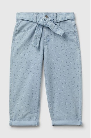 Jeans hlače s cvjetnim uzorkom i trakom za vezanje