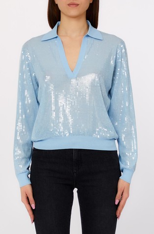 Pleten pulover s polo ovratnikom i šljokicama