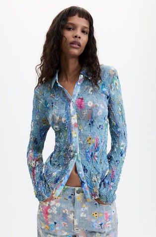 Textured shirt with floral pattern