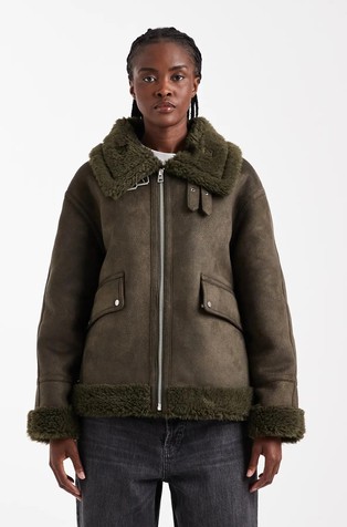 TSTILDA Shearling collar faux suede jacket