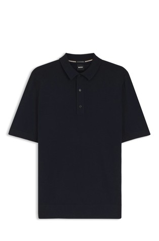 Short-sleeved knit polo in virgin wool