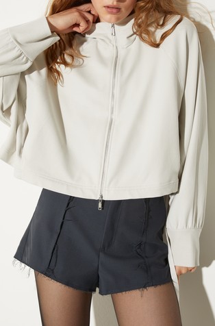 Oversized cotton sweatshirt with hood and contrast insert