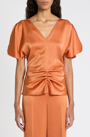 Satin blouse with gathered detail