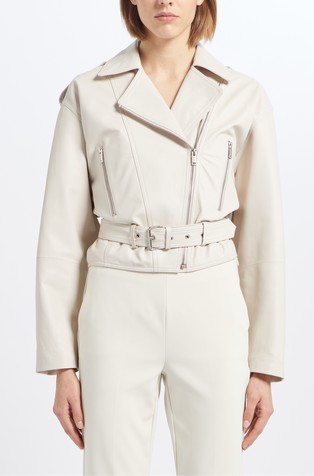 Cropped kožna jakna s remenom