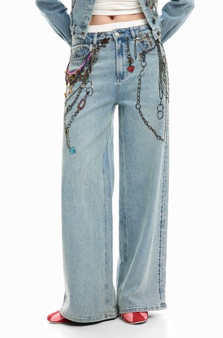 Straight fit jeans hlače s otiskom i ukrasima