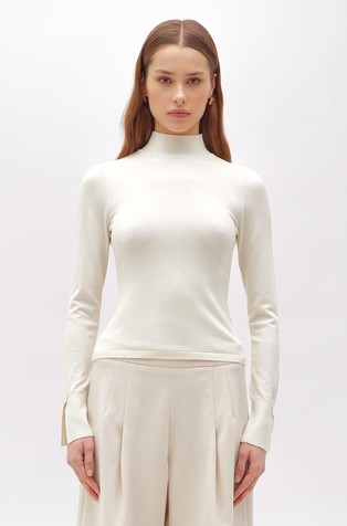 Pleten pulover od mješavine viskoze s povišenim ovratnikom