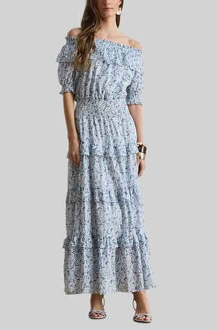 Haljina s otkrivenim ramenima i cvjetnim uzorkom