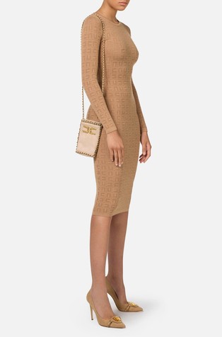 Mesh stitch viscose blend dress with logo