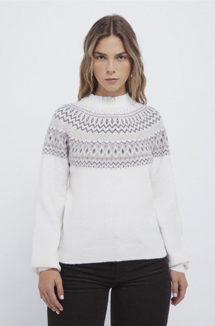 Pleten pulover s kontrastnim mandarin ovratnikom košulje