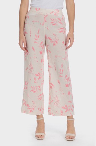 Viscose-linen trousers with floral pattern