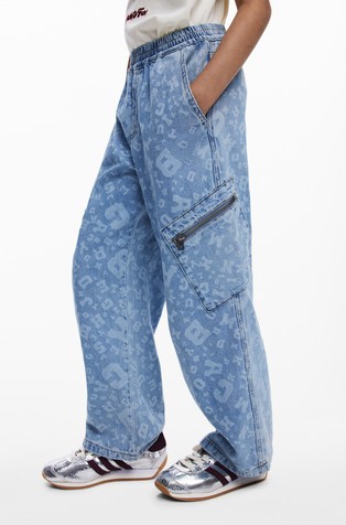 Široke jeans hlače s printom