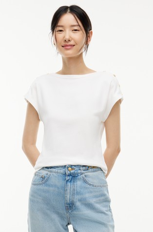 Cotton T-Shirt with Decorative Buttons