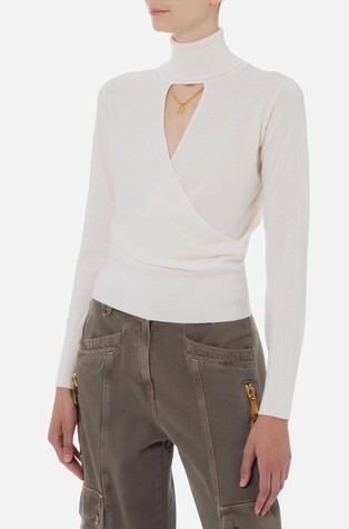 Vuneni pulover s visokim ovratnikom i izrezom