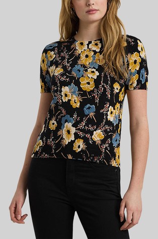 Pleten pulover kratkih rukava s cvjetnim uzorkom