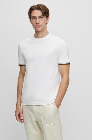 Cotton-jersey T-shirt with signature-stripe cuffs.