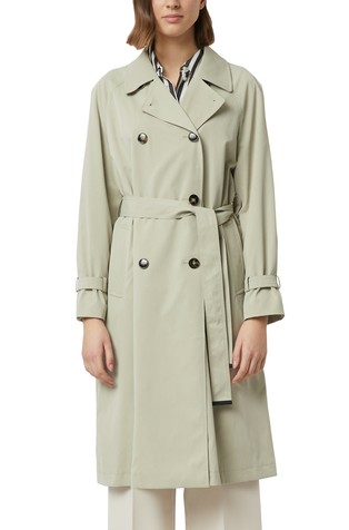 Double breasted trench coat with self tie belt