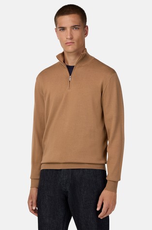 Pleten pulover od merino vune s djelomičnim patentnim zatvaračem