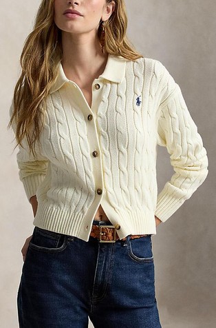 Cable Cotton Polo-collar Cardigan