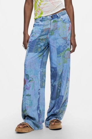 Široke jeans hlače s printom