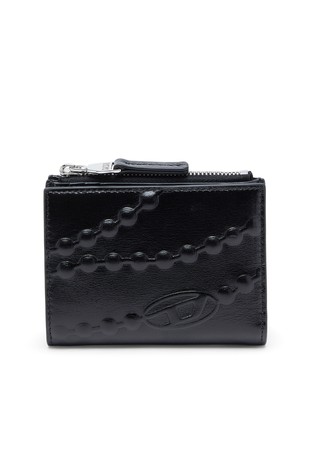 Leather wallet with embossed motifs