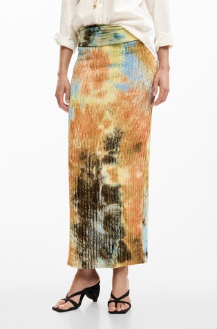 Long textured skirt with abstract print