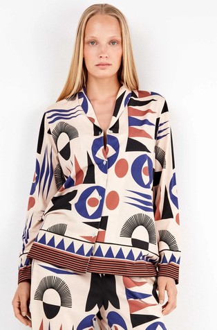 Geometric motif pajama shirt