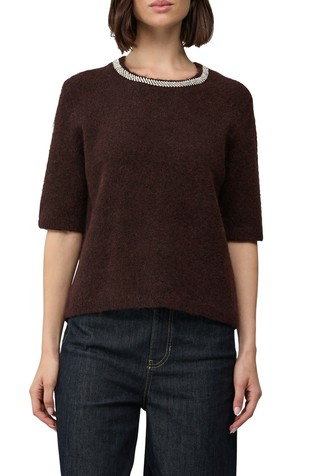 Pleten pulover kratkih rukava s ukrasnim kamenčićima