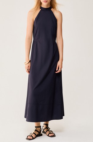 Back cut out cotton poplin long dress