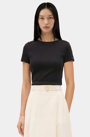 Slim fit majica kratkih rukava s ukrasnim gumbima