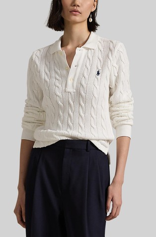 Pleten pamučni pulover s polo ovratnikom