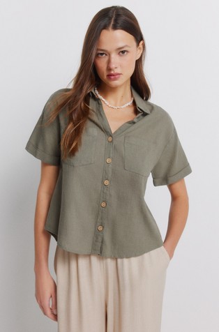 Linen blend short sleeved shirt