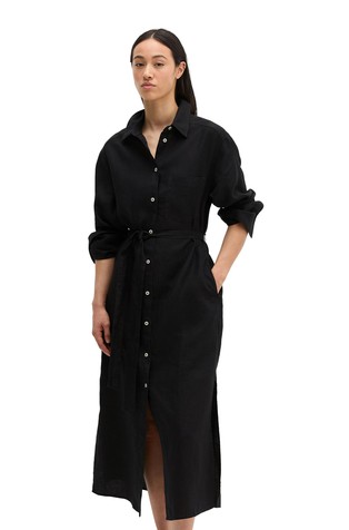Linen shirt dress with waist tie